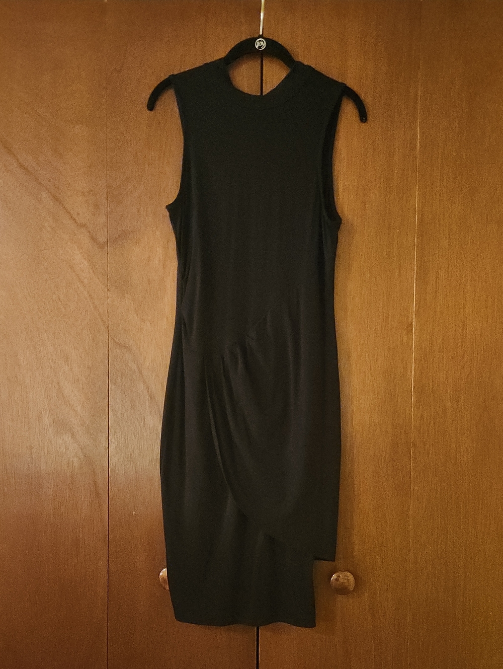 VENUS Sleeveless Asymmetrical Black Midi Dress